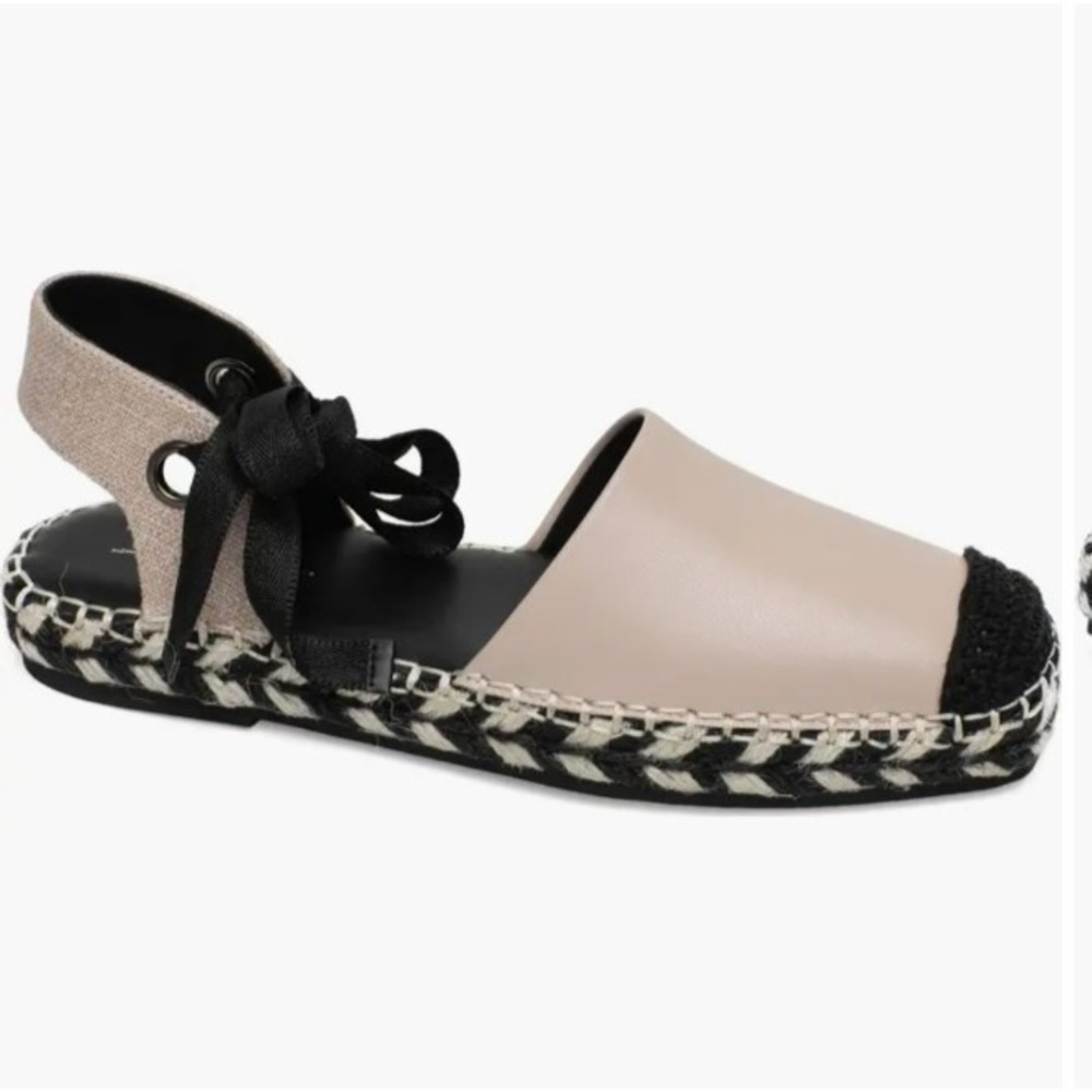 Linea Paolo Sol Espadrille Sandal Black Beige Wrap Around Ankle NEW Size 8.5